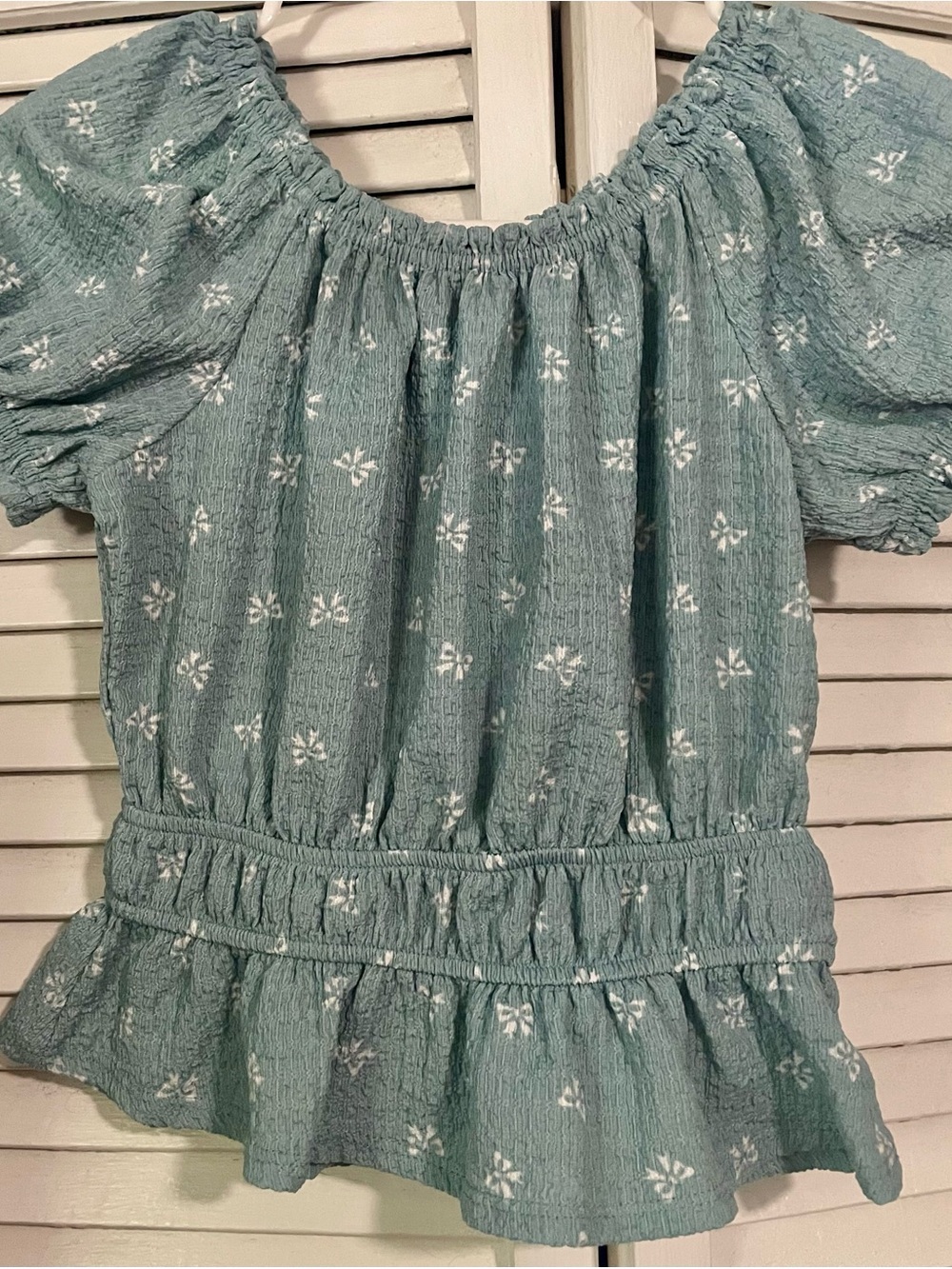 Amy Byers Sage Green Floral Smocked Waist Peplum Blouse